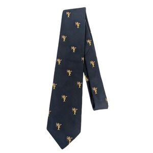 The President Men's Tie Navy Blue Yellow Print Silk Blend Novelty Preppy Necktie